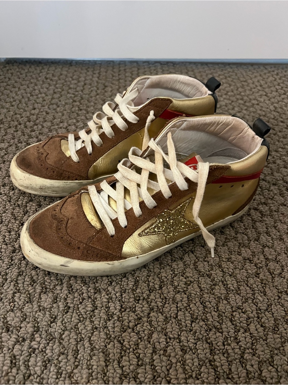 Golden Goose Brown & Gold High-Top Sneakers